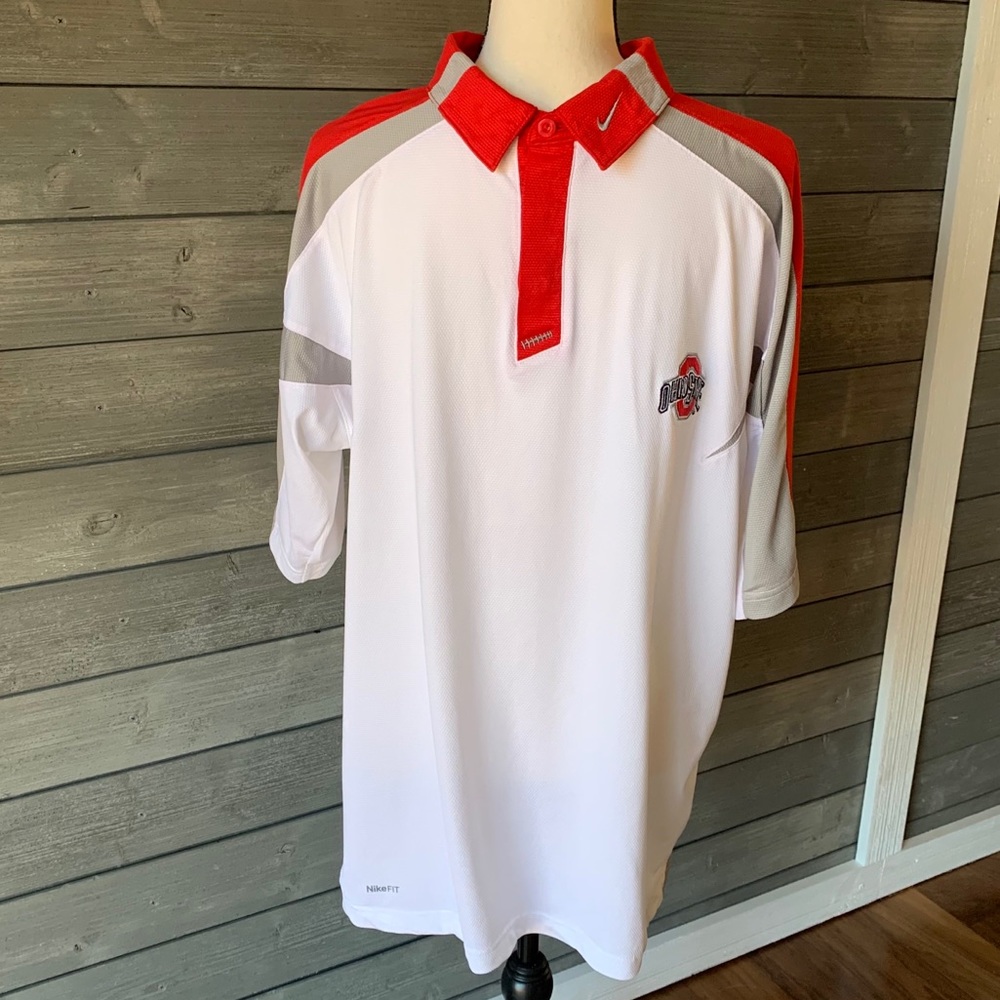 Nike FIT dry white and red Ohio State polo large
